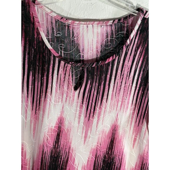 Ligias Pink NewYork Collection Macys Stretch Abstract Print Keyhole Women Blouse - Picture 6 of 8